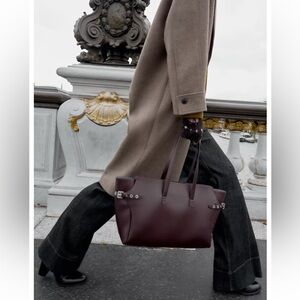 Zara Maxi Shopper Tote Bag Burgundy Red NWT